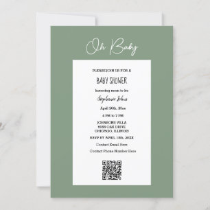Oh Baby Sage Green Baby shower QR Code Script Kaart