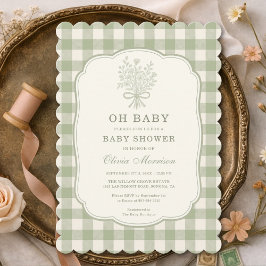 Oh Baby Sage Green Gingham Baby Shower Kaart