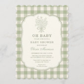 Oh Baby Sage Green Gingham Baby Shower Kaart (Voorkant)