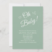 "Oh Baby" Sage Green Modern Minimalistisch Baby sh Kaart (Voorkant)