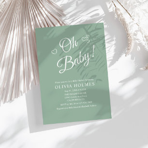 "Oh Baby" Sage Green Modern Minimalistisch Baby sh Kaart