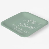"Oh Baby" Sage Green Modern Minimalistisch Baby sh Papieren Bordje (Gebogen)