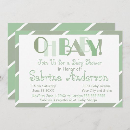 Oh Baby Sage Green Modern Whimsical Baby shower Kaart (Voorkant / Achterkant)
