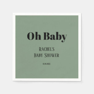 Oh Baby Sage Green Script Bold Modern Baby shower Servet