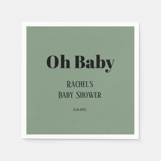 Oh Baby Sage Green Script Bold Modern Baby shower Servet (Voorkant)