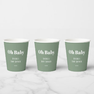Oh Baby Sage Green Script Girls Boys Baby shower Papieren Bekers