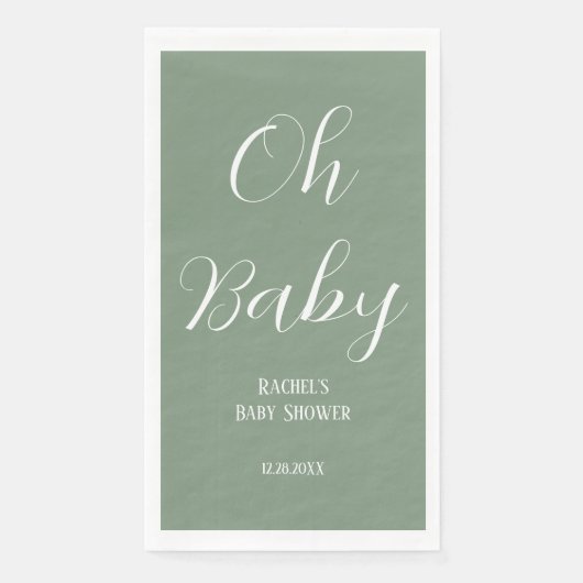 Oh Baby Sage Green Script Schattige Modern Baby sh Servet (Voorkant)