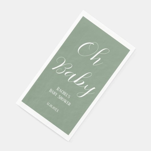 Oh Baby Sage Green Script Schattige Modern Baby sh Servet (Hoek)