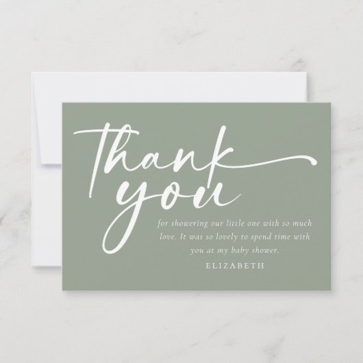 Oh Baby Sage Groen Minimalistisch Baby shower Bedankkaart (Voorkant)