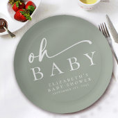 Oh Baby Sage Groen Minimalistisch Baby shower Papieren Bordje