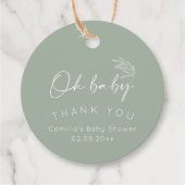 Oh Baby Sage Groen Modern Baby shower Bedankjes Labels (Voorkant)