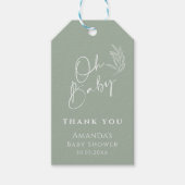 Oh Baby Sage Groen Modern Baby shower Dank u Cadeaulabel (Voorkant)