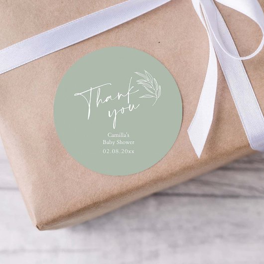 Oh Baby Sage Groen Modern Baby shower Dank u Ronde Sticker