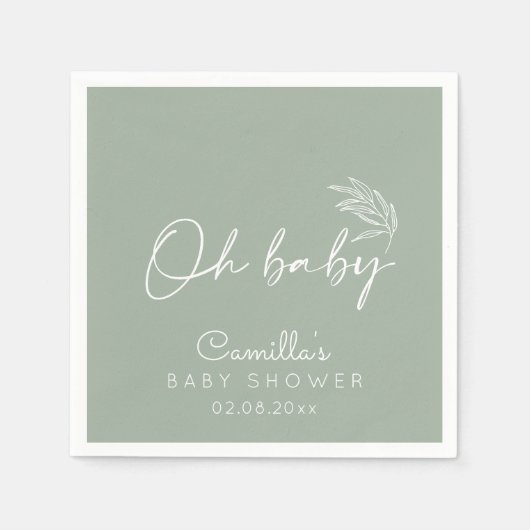 Oh Baby Sage Groen Modern Baby shower Servet (Voorkant)