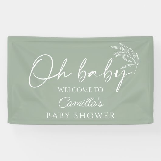 Oh Baby Sage Groen Neutraal Baby shower Welkom Spandoek (Horizontaal)