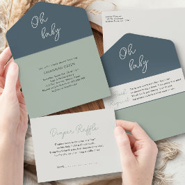 Oh Baby Sage Groene Boeken Luiers en Baby shower All In One Uitnodiging