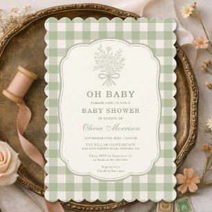 Oh Baby Saliegroen Gingham Baby Shower Kaart
