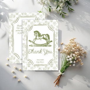 Oh baby saliegroen schommelpaard baby shower bedankkaart