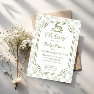 Oh baby saliegroen schommelpaard baby shower kaart
