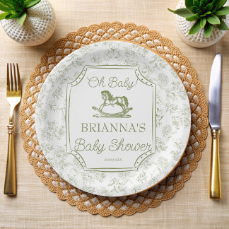 Oh baby saliegroen schommelpaard baby shower papieren bordje