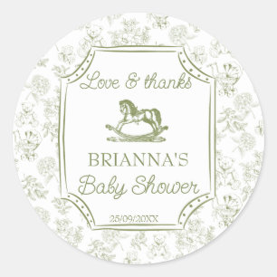 Oh baby saliegroen schommelpaard baby shower ronde sticker