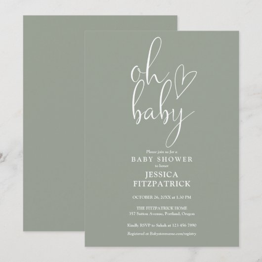 Oh Baby Saliegroene Geslachtsneutrale Baby Shower Kaart (Voorkant / Achterkant)
