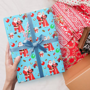 Oh Baby Santa & Mrs Claus Baby shower Blauw Cadeaupapier