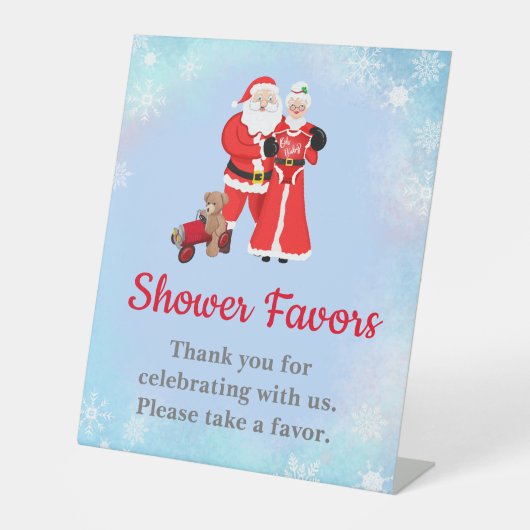 Oh Baby Santa & Mrs Claus Baby shower Favor Reclamebord Met Voetstuk (Voorkant)