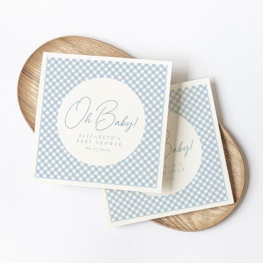 Oh baby schattig blauw gingham baby shower servet