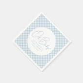 Oh baby schattig blauw gingham baby shower servet (Hoek)