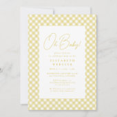 Oh baby schattig geel gingham neutraal baby shower kaart (Voorkant)