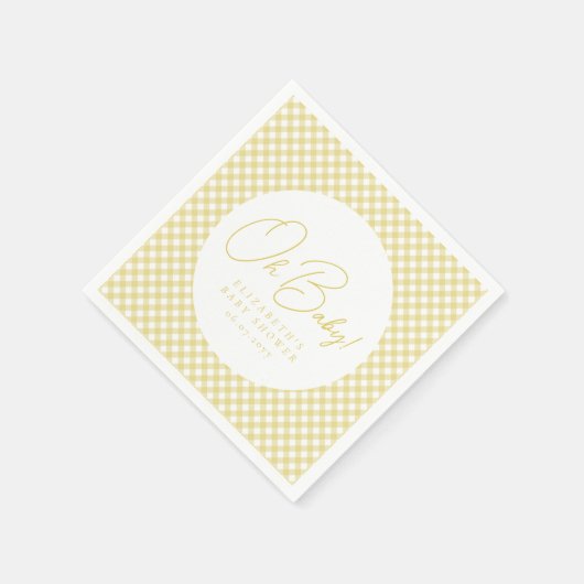 Oh baby schattig geel gingham neutraal baby shower servet (Hoek)