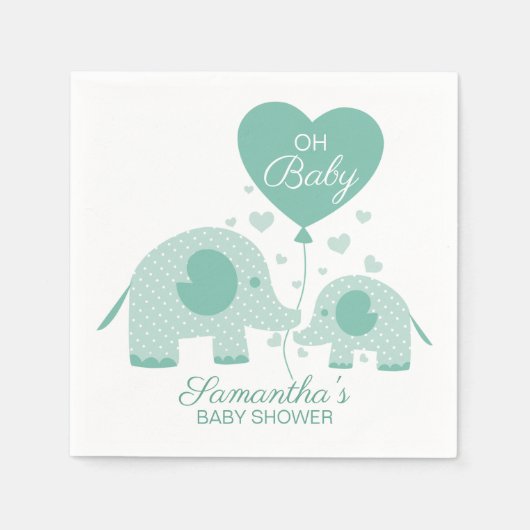 Oh Baby Schattig Mint Groene Olifant Baby shower Servet (Voorkant)