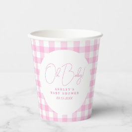 Oh baby schattig roze gingham gepersonaliseerd bab papieren bekers
