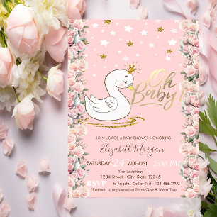 Oh Baby Schattige Baby Swan Crown Rozen Baby showe Kaart