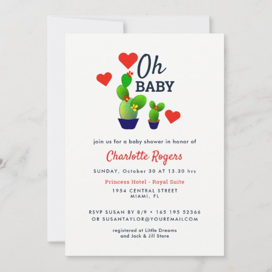 Oh Baby Schattige Cactus Baby shower Kaart (Voorkant)