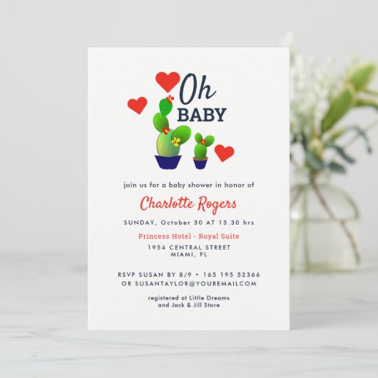 Oh Baby Schattige Cactus Baby shower Kaart (Staand voorkant)