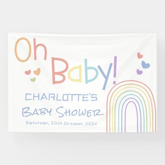 Oh Baby! Schattige kleurrijk regenboog Baby shower Spandoek (Horizontaal)