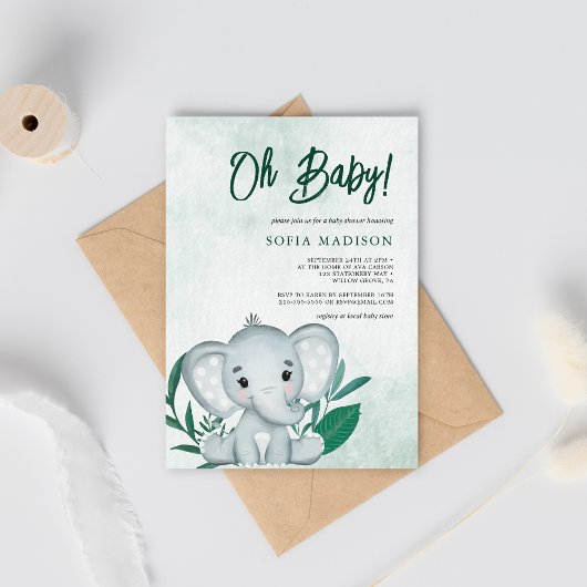 Oh Baby Schattige Olifantgroen Baby shower Kaart