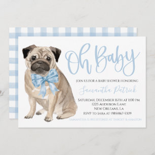 Oh Baby! Schattigee Dog Blue Boy Shower Uitnodigin Kaart