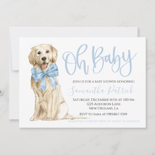 Oh Baby! Schattigee Dog Blue Boy Shower Uitnodigin Kaart (Voorkant)