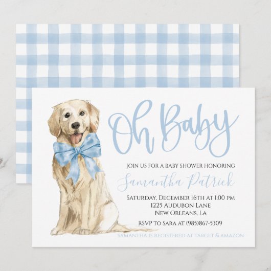 Oh Baby! Schattigee Dog Blue Boy Shower Uitnodigin Kaart (Voorkant / Achterkant)