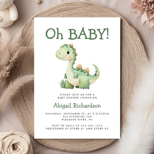Oh Baby Schattigee groene dinosaurus Baby shower Kaart