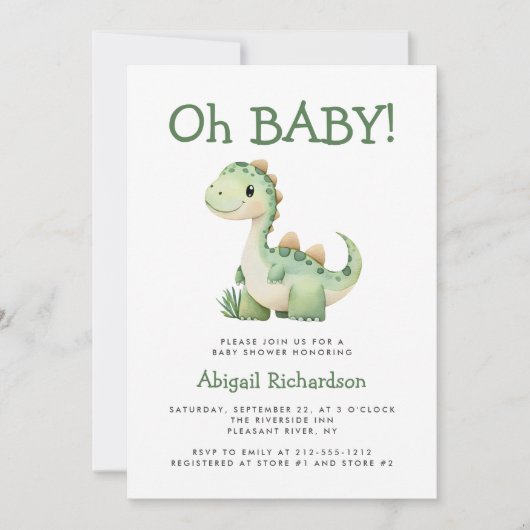 Oh Baby Schattigee groene dinosaurus Baby shower Kaart (Voorkant)