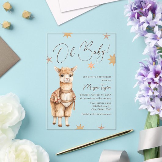 Oh Baby Schattigee Llama Boho Baby shower Uitnodig Acryl Uitnodigingen (Insitu (Huwelijk))