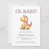 Oh Baby Schattigee Oranje Paarse Dinosaurus QR Bab Kaart (Voorkant)