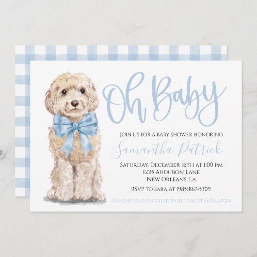 Oh Baby! Schattigee Puppy Dog Boy Baby shower Uitn Kaart (Voorkant / Achterkant)