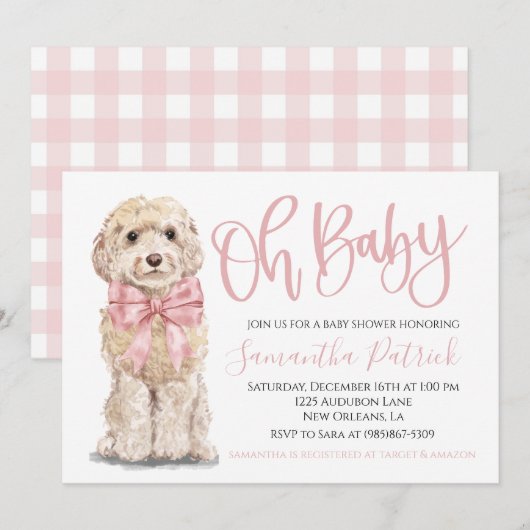 Oh Baby! Schattigee Puppy Dog Pink Gingham Hondend Kaart (Voorkant / Achterkant)