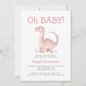 Oh Baby Schattigee Roze Dinosaurus Meisjes Baby sh Kaart (Voorkant)