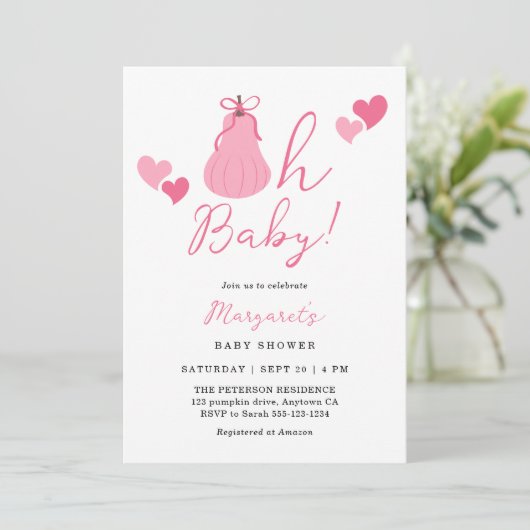 Oh Baby Schattigee Roze Pompoen Bow Girl Baby show Kaart (Staand voorkant)